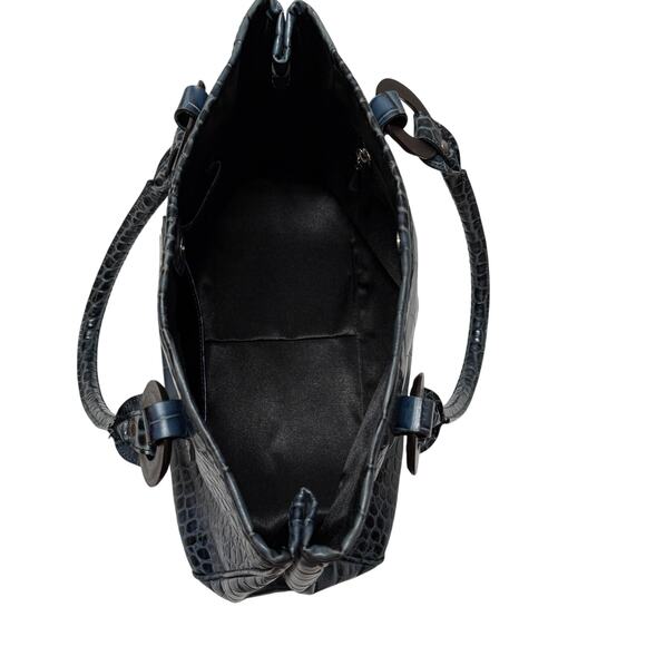 Plinio Visona Italy Blue Leather Satchel Croc Embossed Handbag - Picture 7 of 10